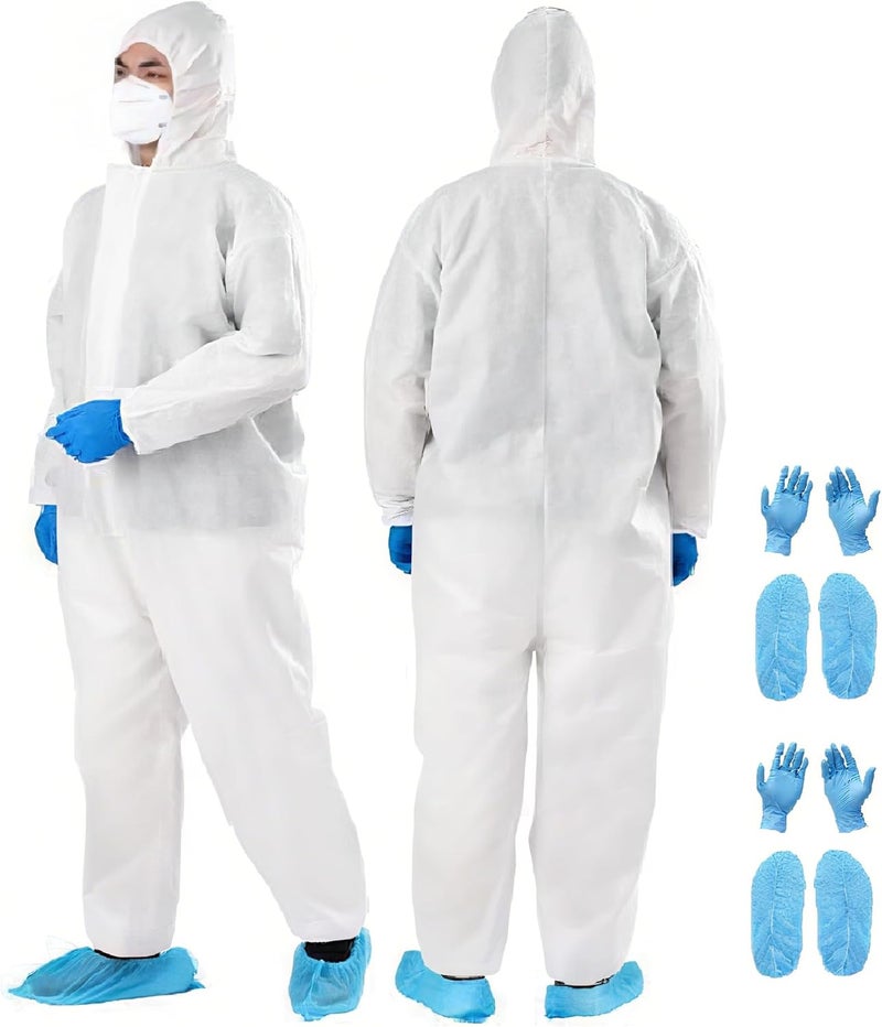 ZMDREAM Disposable Coveralls Shoe Covers & Gloves - 2 Sets for Cleaning Gardening & Industrial Mechanical Work 5 Sizes - Image 1